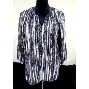 Gloria Vanderbilt Blouse Nova; Black and White; 3/4 Sleeve; Sz L